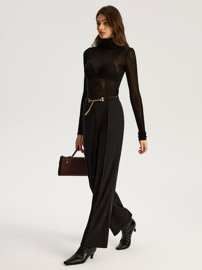 Metal Zincir Kemerli Düz Paça Pantolon