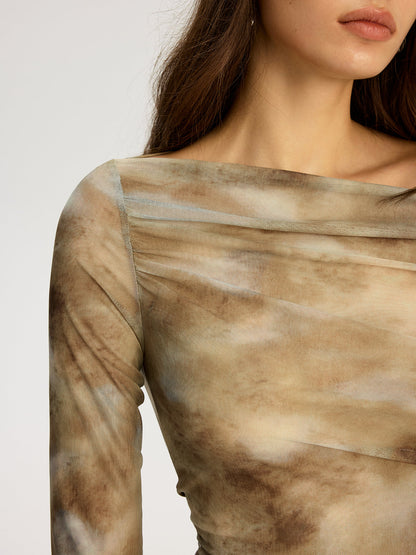 Batik Baskılı Omuzdan Askılı Uzun Kollu Üst