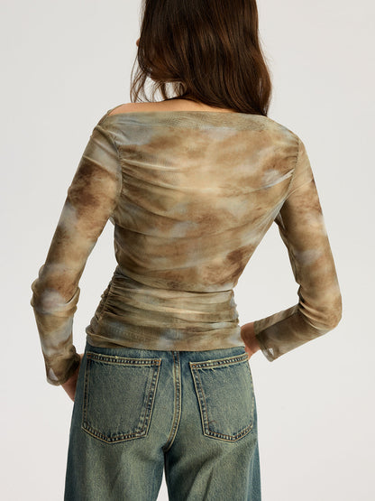 Batik Baskılı Omuzdan Askılı Uzun Kollu Üst