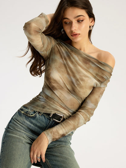 Batik Baskılı Omuzdan Askılı Uzun Kollu Üst