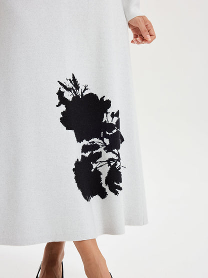 Mürekkep Yıkamalı Boyama Desenli Örme Uzun Etek