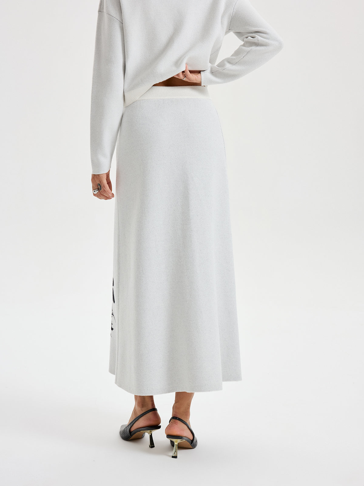 Mürekkep Yıkamalı Boyama Desenli Örme Uzun Etek