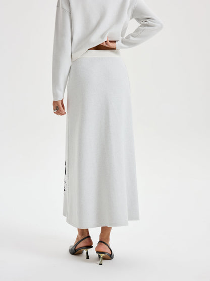 Mürekkep Yıkamalı Boyama Desenli Örme Uzun Etek