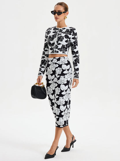 Çiçek Desenli Kısa Hırka