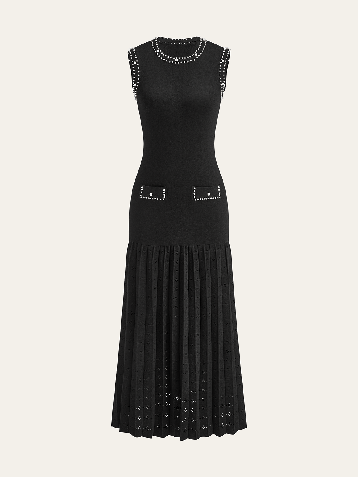 İnci İşlemeli Örgü Midi Elbise