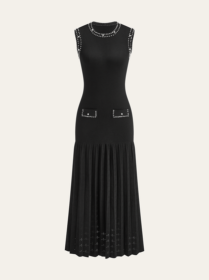 İnci İşlemeli Örgü Midi Elbise