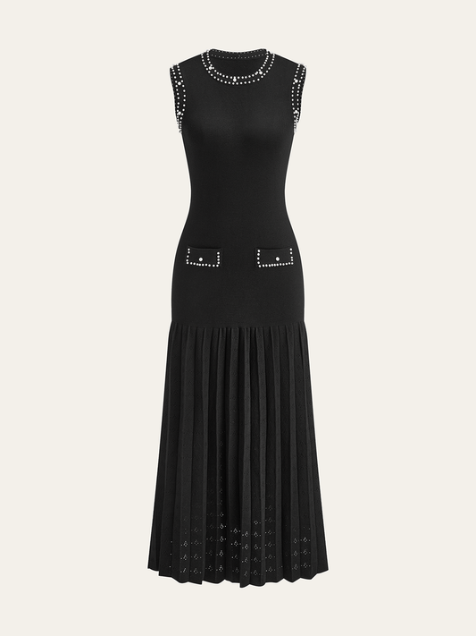 İnci İşlemeli Örgü Midi Elbise