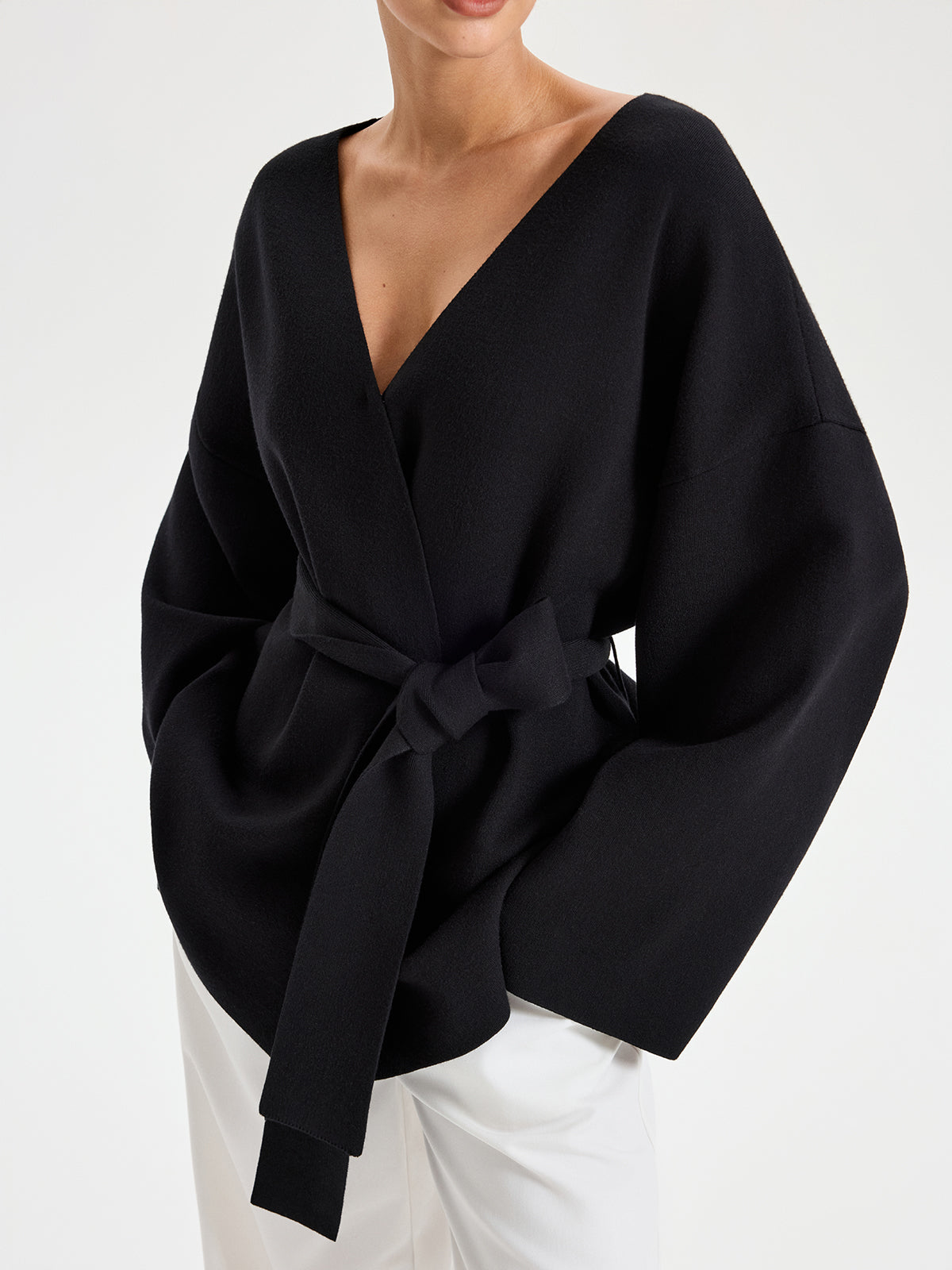 Kemerli V Yaka Kimono Hırka