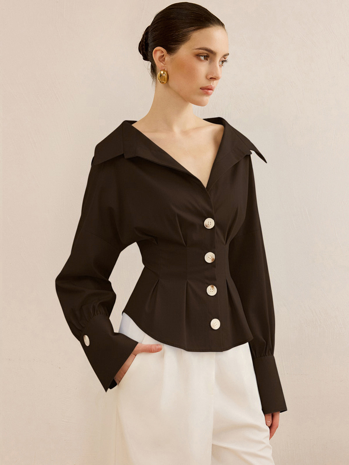 Beli Sıkılaştıran Tasarımlı Çizgili Yakalı Gömlek