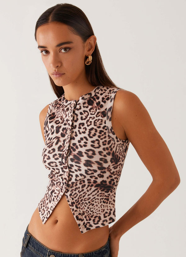 Blair Düğmeli Atlet - Leopar
