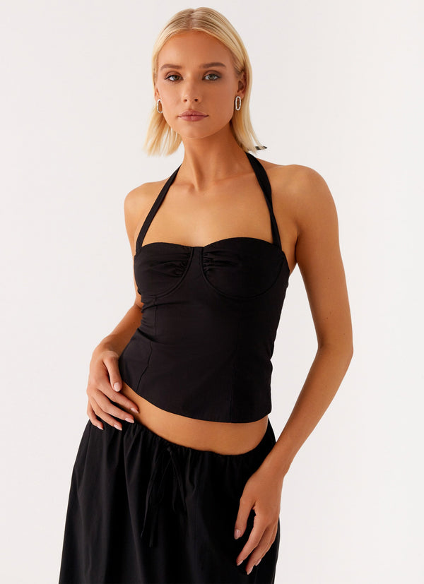 Cheryl Bustier Halter Üst - Siyah