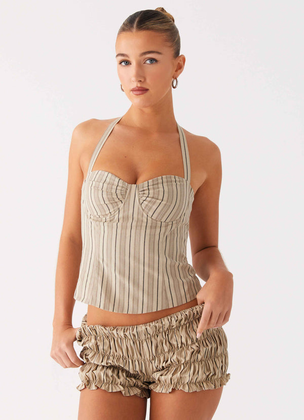 Cheryl Bustier Halter Üst - Yulaf Ezmesi Çizgili