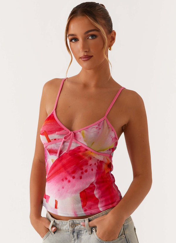 Claudie Mesh Üst - Beyaz Pembe Zambak