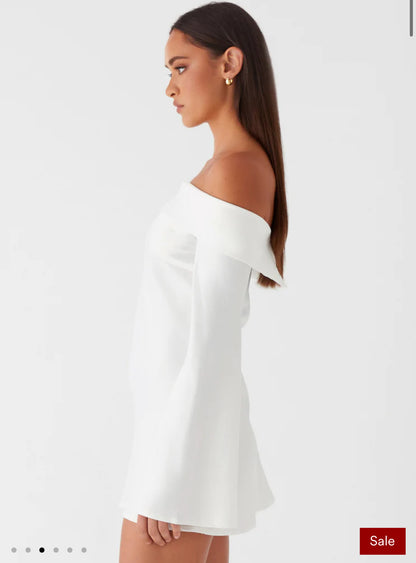 Lumina Uzun Kollu Beyaz Mini Elbise