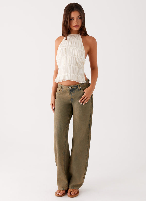 Jaiden Low Rise Denim Pantolon - Kahverengi Kum Rengi