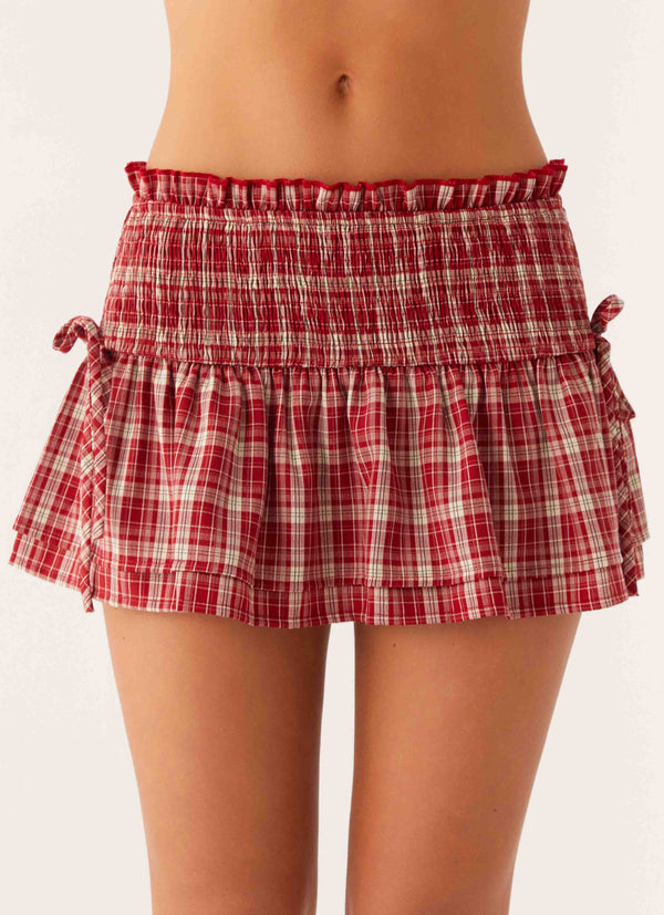 Lenore Mini Etek - Yakut Kareli
