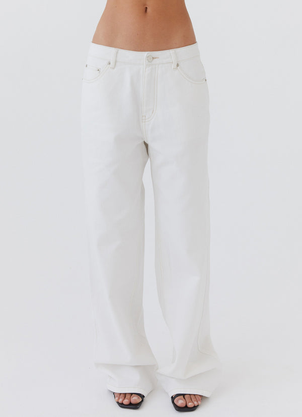 Keanna Düşük Bel Denim Jeans - Fildişi