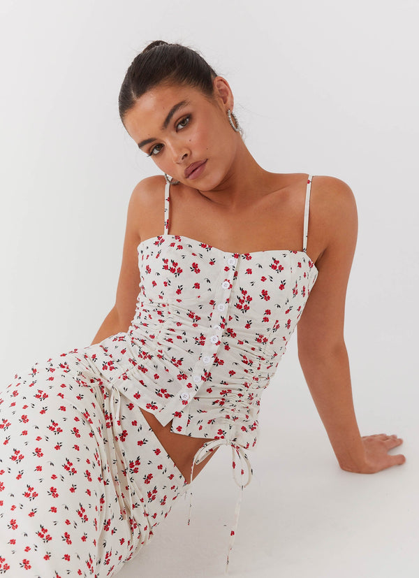 Ariana Keten Büstiyer Üst - Gelincik Çiçek Desenli