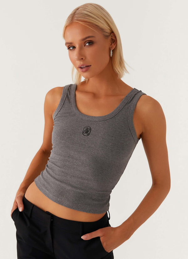 İmzalı Tank Top - Koyu Gri Marle