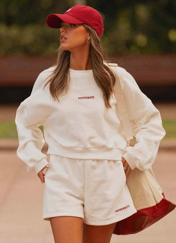 İmzalı Kısa Sweatshirt - Fildişi