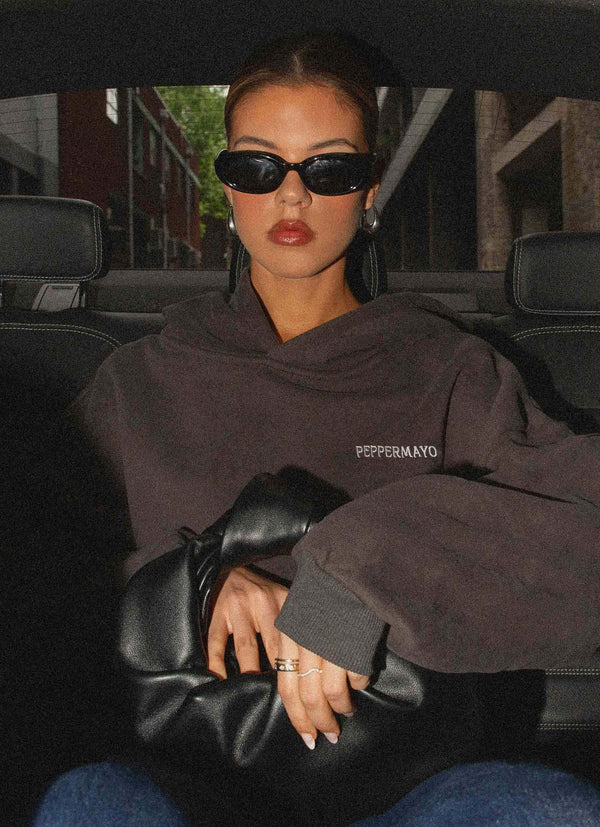 İmzalı Büyük Boy Kapüşonlu Sweatshirt - Kömür