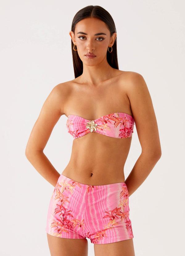 Tamra Straplez Bikini Üstü - Tropikal Pembe Desen
