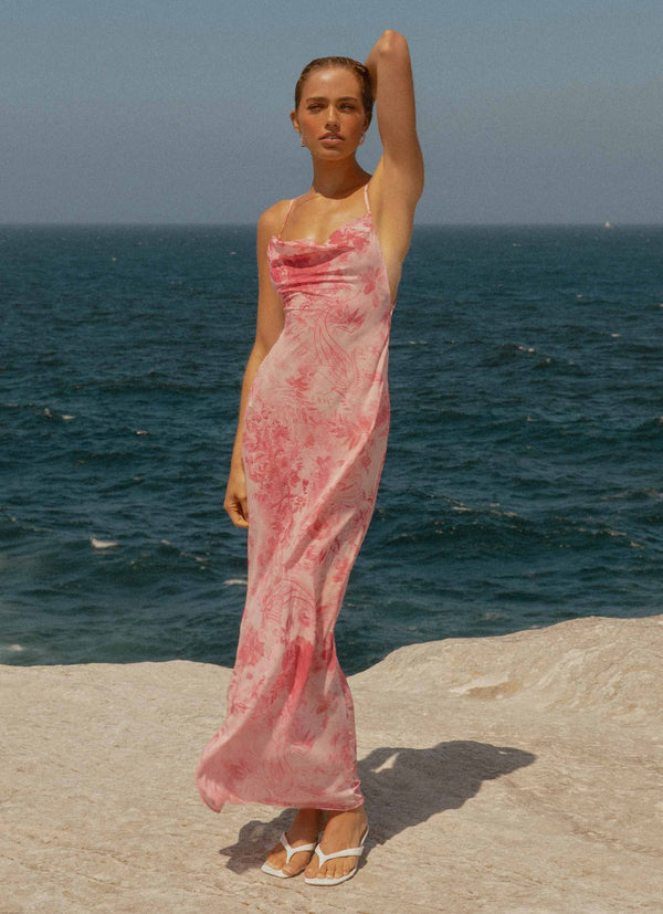 Tara Maxi Elbise - Pembe Desen