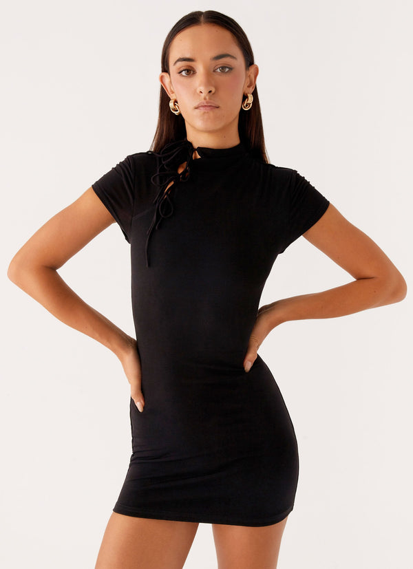 Time Capsule Cut Out Mini Elbise - Siyah