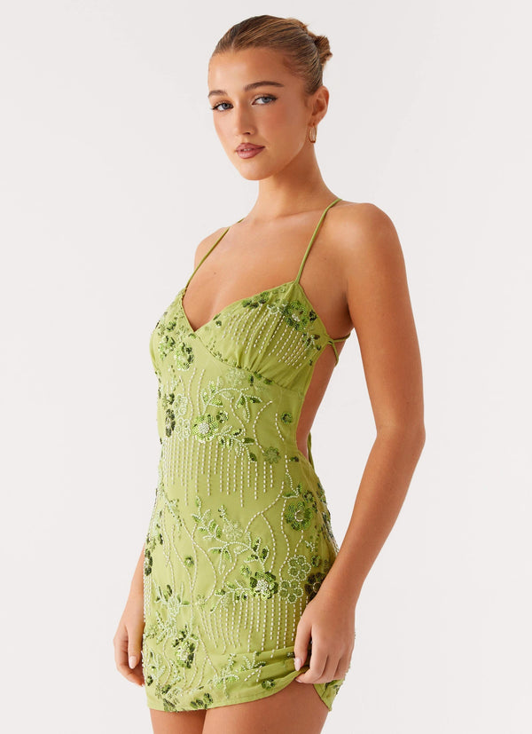 Vietta Payetli Mini Elbise - Lime