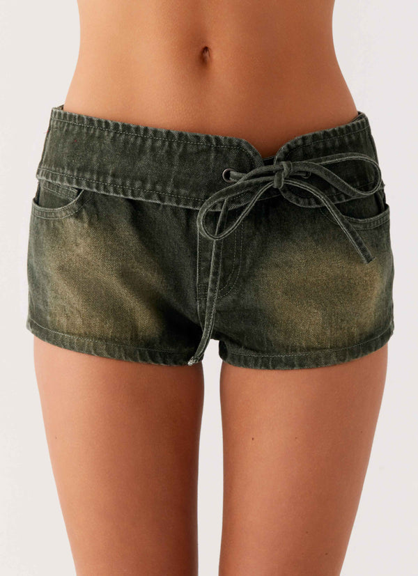Vivia Denim Mikro Şort - Yıkanmış Haki