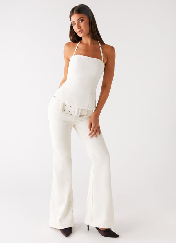 Zadie Low Rise Cord Jeans - İnci